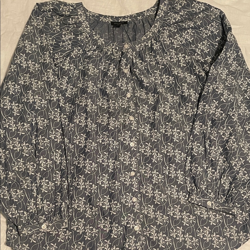 Ann Taylor Blue and White Floral Blouse